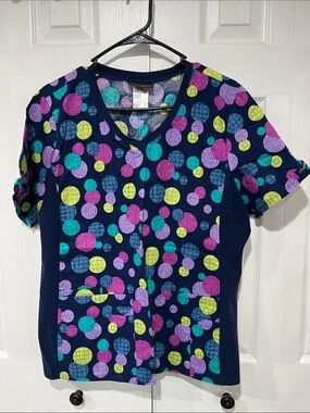 Women’s Navy Multicolor Polka Dot V‑Neck Scrub Top